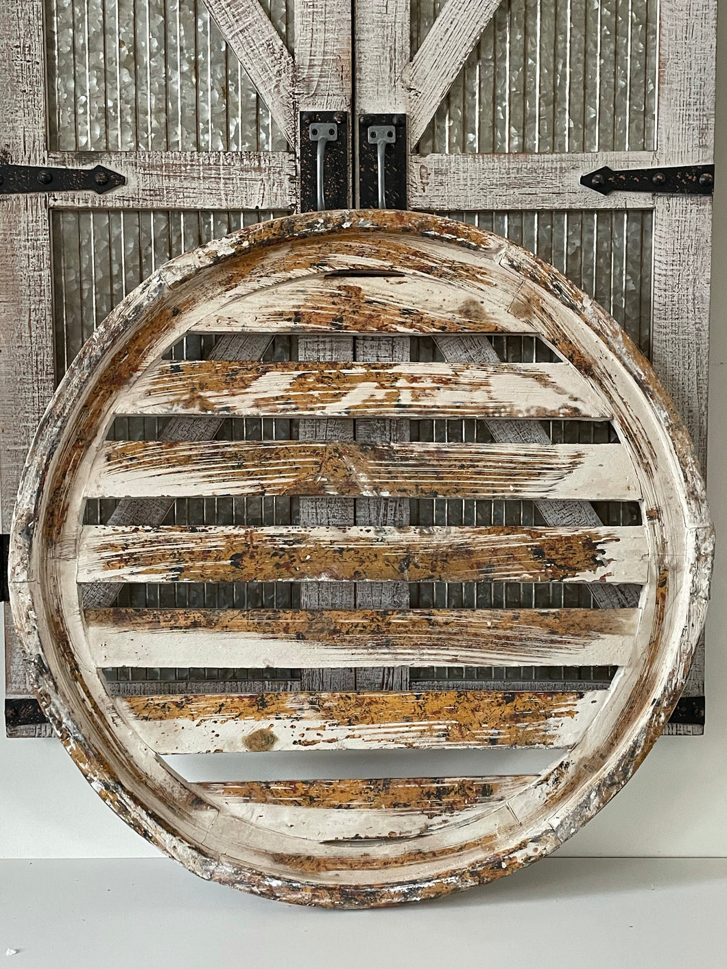 Distressed Farmhouse Round Shutter Wall Decor