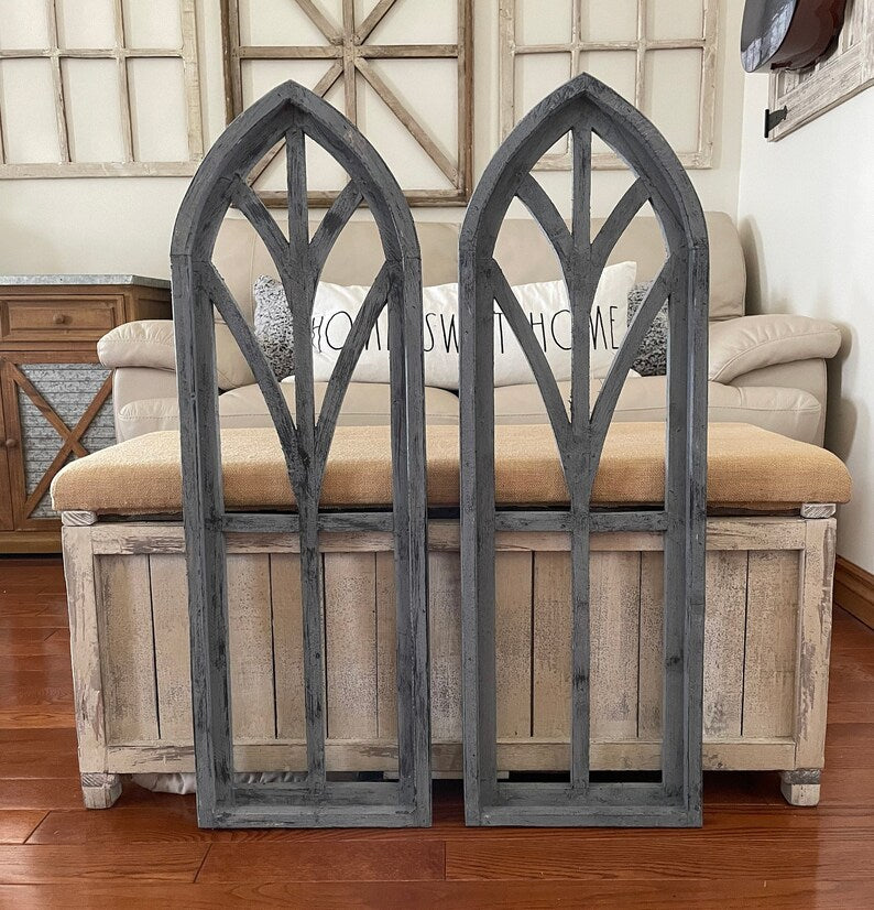 Rustic Distressed Farmhouse French Country Wood Cathedral Arch Wall Decor