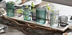 Table Decor Including Wood Tray And 9 Candle Holders