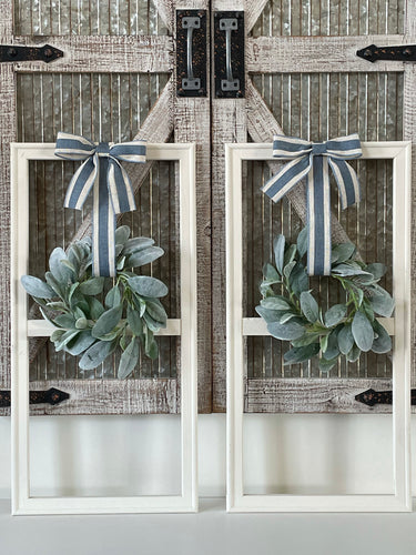 Coastal, Nautical, Farmhouse Decorative Open Window Pane Wall Decor Set Including Wreath.