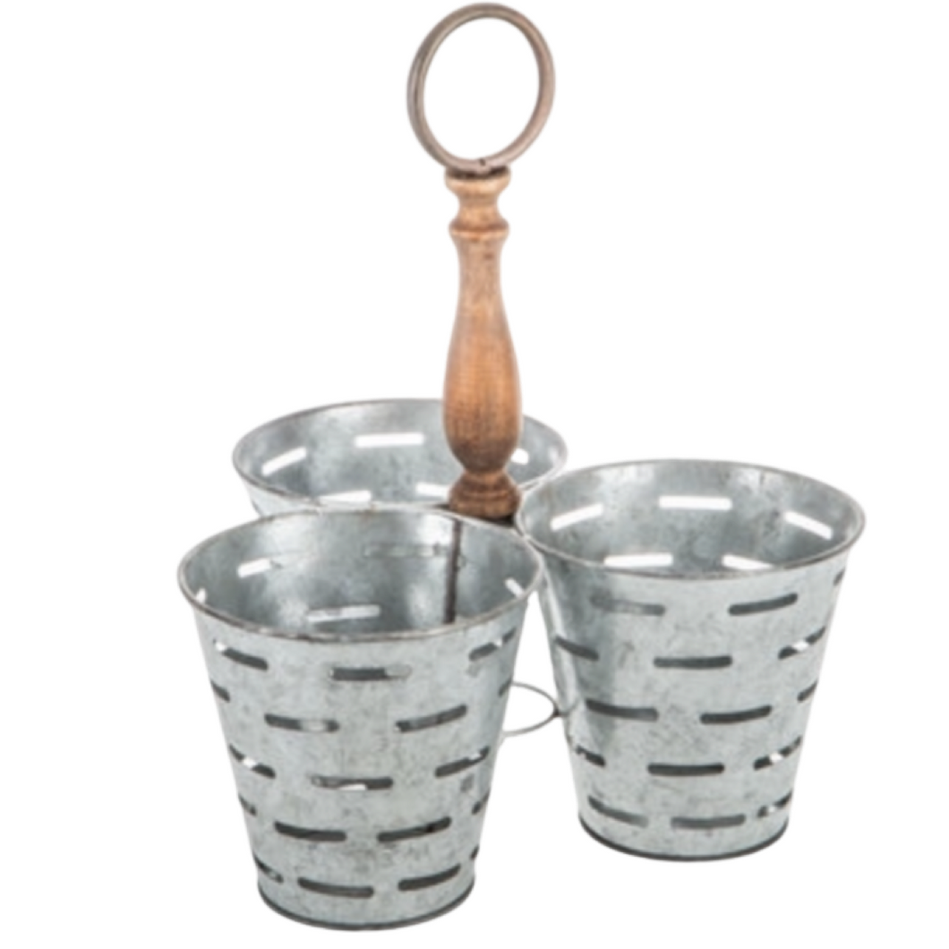 Galvanized Metal Olive Bucket Caddy