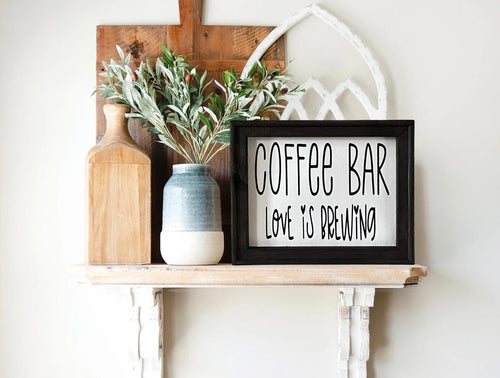 Coffee Bar Love Is Brewing Farmhouse Wall Decor Sign