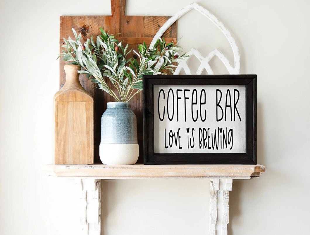 Coffee Bar Love Is Brewing Farmhouse Wall Decor Sign