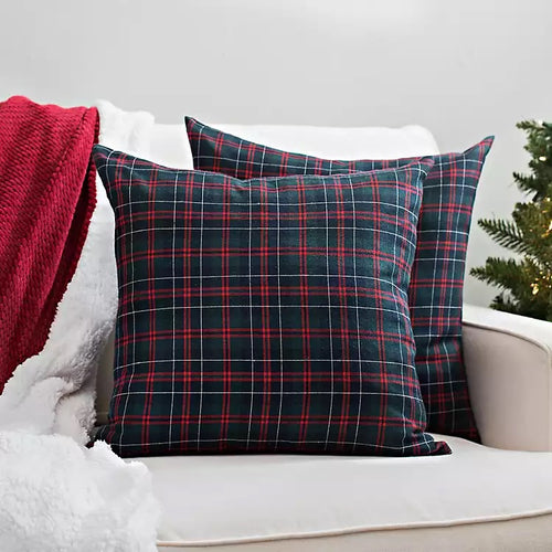 Set Of Two Plaid Feather Pillows