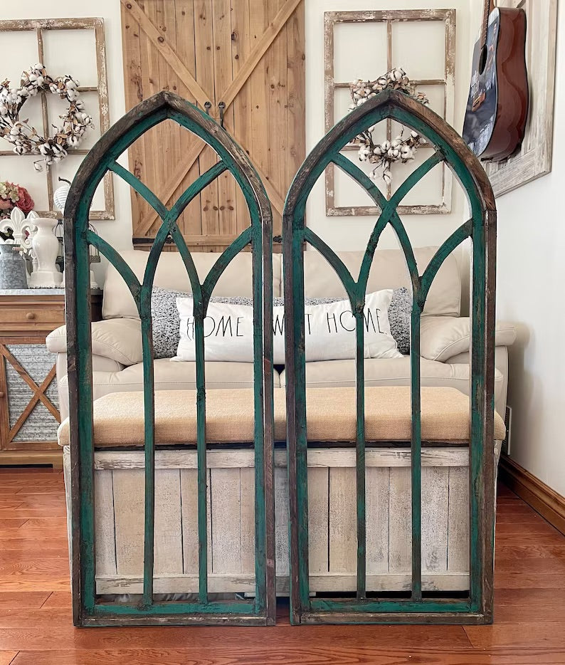 Large Turquoise Rustic Farmhouse Wood Cathedral Arch