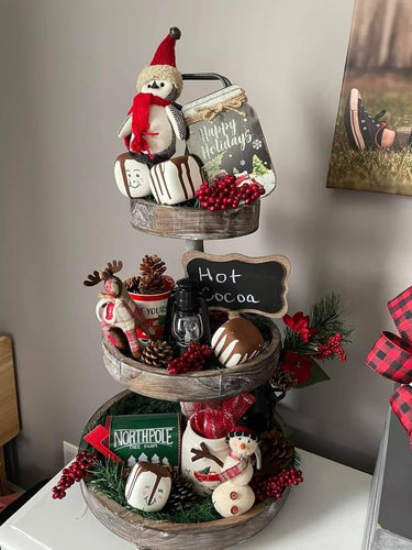 Farmhouse Large Wood Three Tier Tray