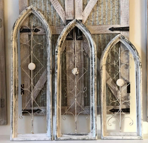 Farmhouse Wood And Metal Cathedral Arch Wall Decor