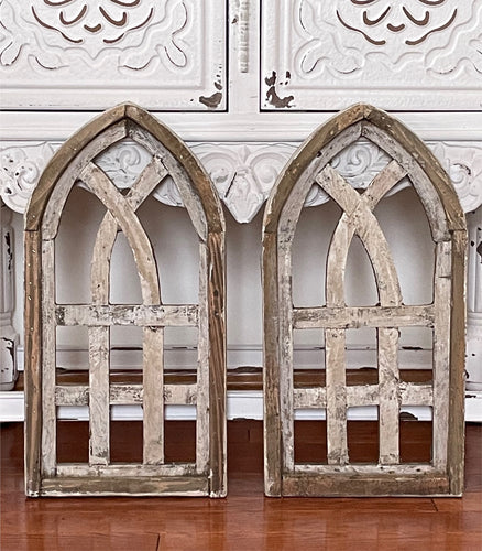 Rustic Farmhouse Wood Cathedral Open Arch Set Of Two
