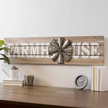 Load image into Gallery viewer, Farmhouse With Galvanized Metal Windmill Wood Wall Decor