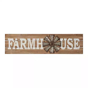 Farmhouse With Galvanized Metal Windmill Wood Wall Decor